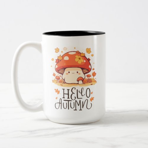 Cute kawaii Mushroom Hello Autumn  Two_Tone Coffee Mug