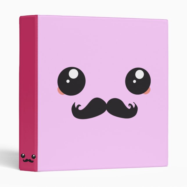 Cute Kawaii Mustache 3 Ring Binder (Front/Spine)