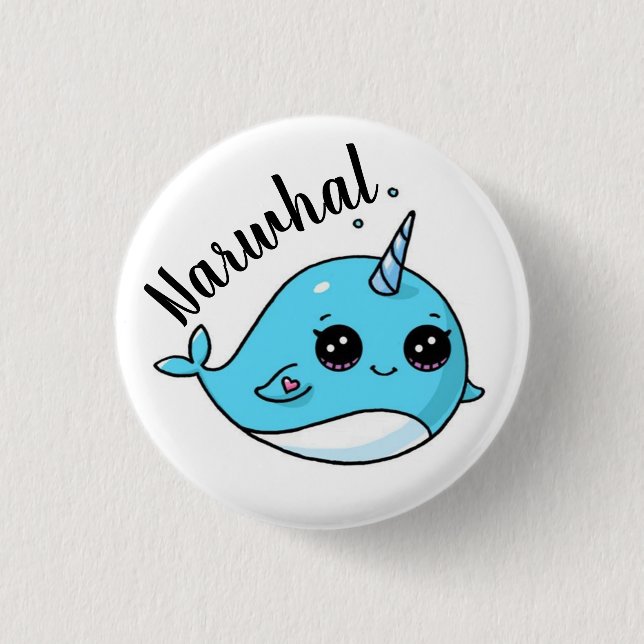 Cute Kawaii Narwhal  Button (Front)