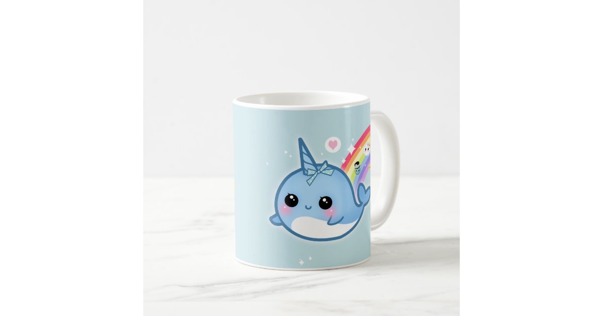 Cute Kawaii Narwhal With Rainbow And Sparkle Stars Coffee Mug