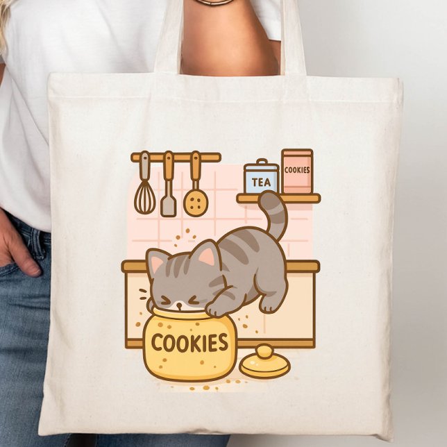 Cute Kawaii Naughty Cat Stuck in a Cookie Jar Tote Bag (Creator Uploaded)