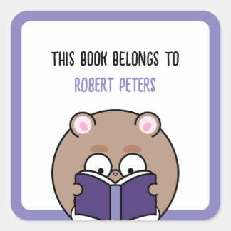 Cute Kawaii Nerdy Hamster Boy Booklover Bookplate