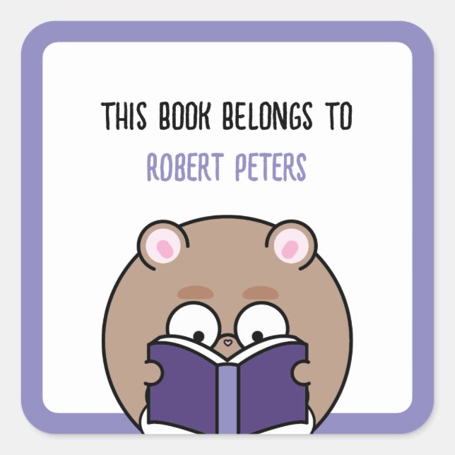 Cute Kawaii Nerdy Hamster Boy Booklover Bookplate (Front)