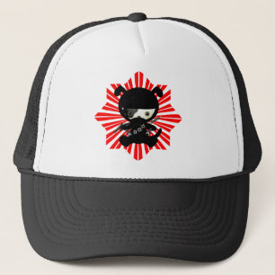 Cute Kawaii Ninja Puppy Dog on Red Trucker Hat