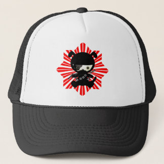 Cute Kawaii Ninja Puppy Dog on Red Trucker Hat
