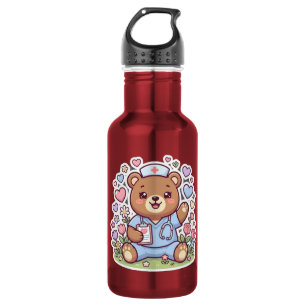 Cute Kawaii Nurse Teddy Bear Red Sports Water Bott Stainless Steel Water Bottle