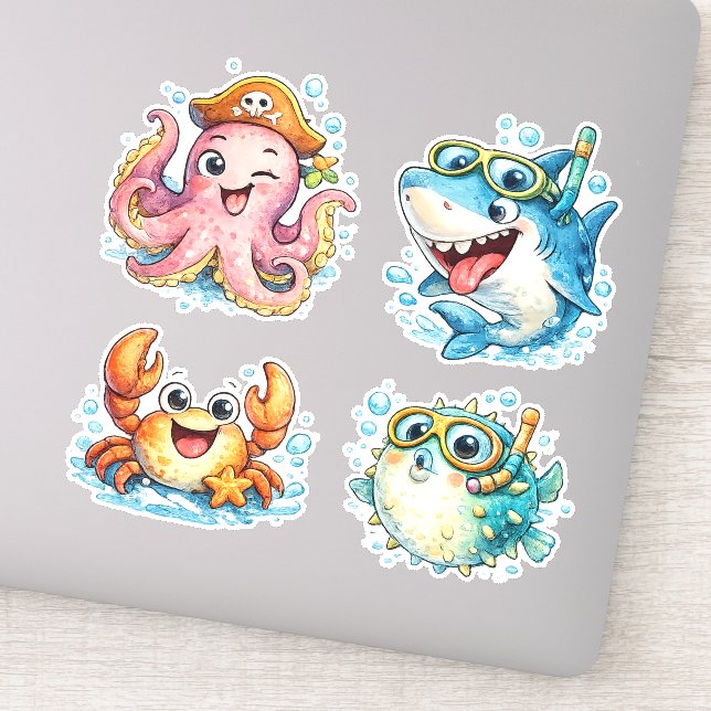 Cute Kawaii Ocean Creatures   Sticker (Detail)