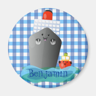 Cute kawaii ocean liner tug cartoon illustration magnet