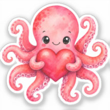 Cute Kawaii Octopus Holding Heart