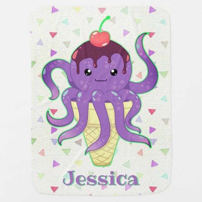 Cute Kawaii Octopus in Icecream Baby Blanket (Front)