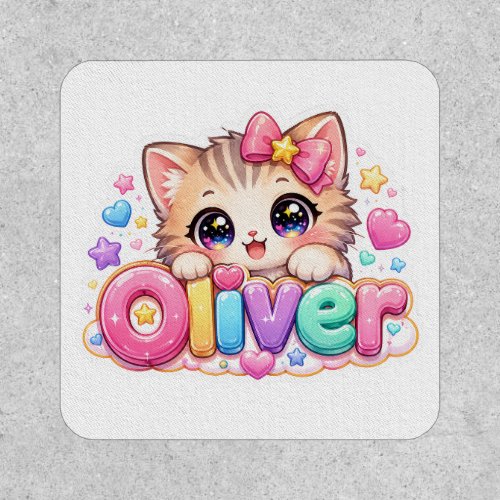Cute Kawaii Oliver Cat Name Pastel Pink Sparkling Patch