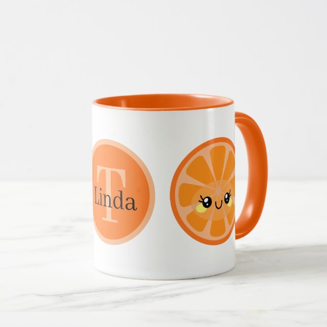 cute Kawaii orange add monogram fruit Mug (Front Right)