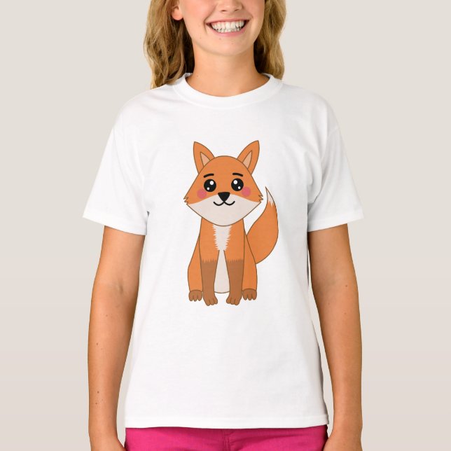 Cute Kawaii Orange Fox Illustration T-Shirt (Front)