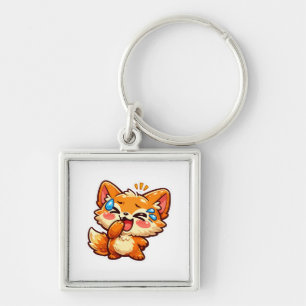 Cute Kawaii Orange Fox Laughing Crying TearSticker Keychain