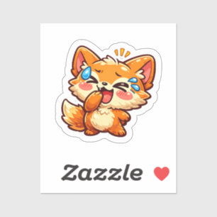 Cute Kawaii Orange Fox Laughing Crying TearSticker Sticker