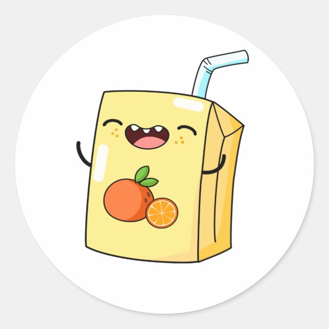 Cute Kawaii Orange Juice Classic Round Sticker (Front)