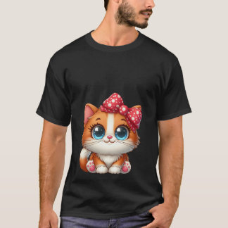 Cute Kawaii Orange Kitten Red Polka Dot Bow Cat  T-Shirt