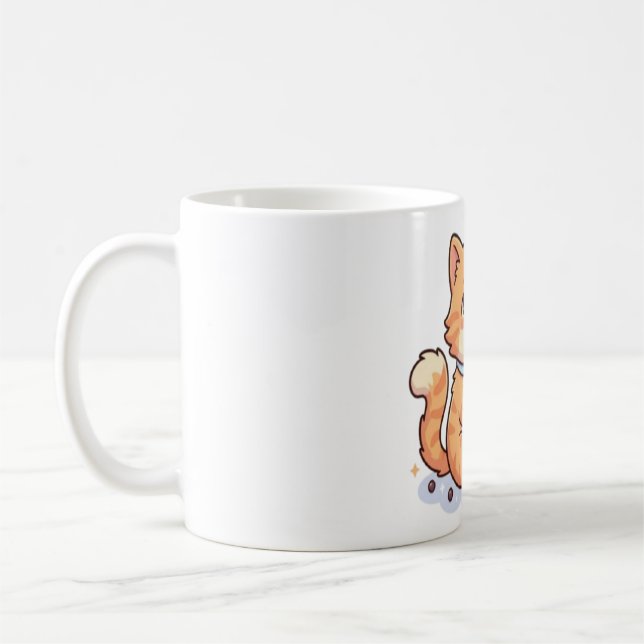 Cute Kawaii Orange Tabby Cat Drinking Boba Bubble  Coffee Mug (Left)