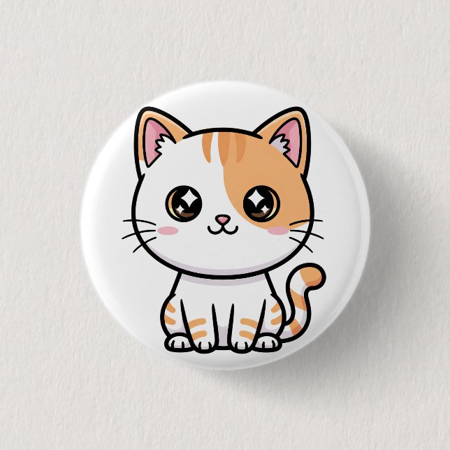 Cute Kawaii Orange Tabby Kitten Button (Front)