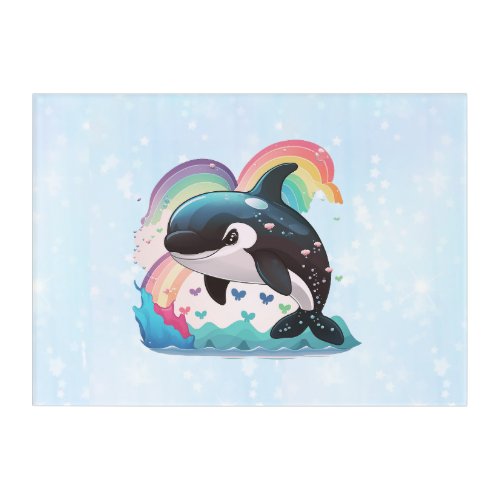 Cute Kawaii Orca Killer Whale Rainbows Butterflies Acrylic Print