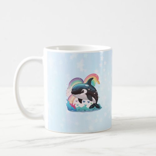 Cute Kawaii Orca Killer Whale Rainbows Butterflies Coffee Mug