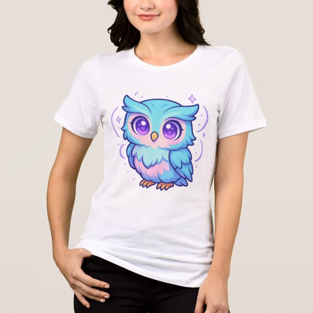 Cute Kawaii Owl Cartoon Pastel T-Shirt Tri-Blend Shirt (Front)