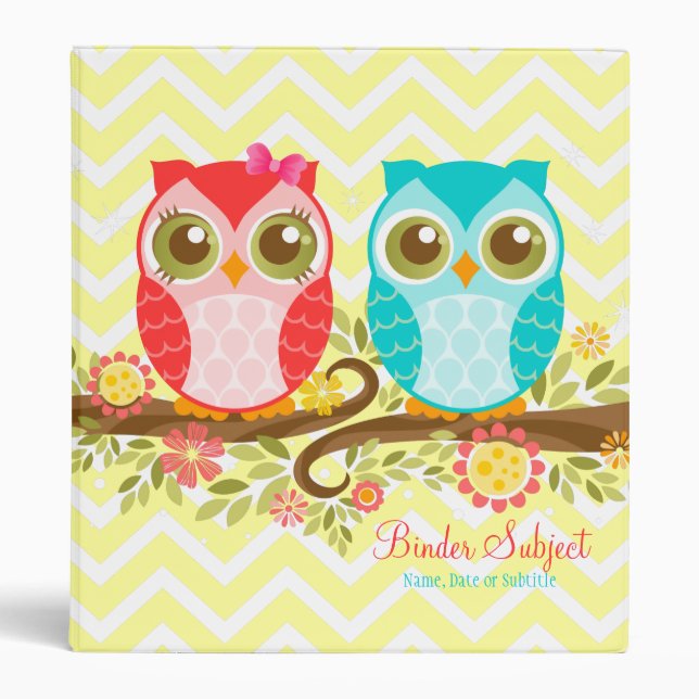 Cute Kawaii Owls - Custom Organizer Planner Binder (Front)