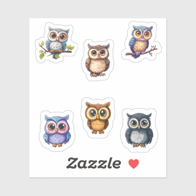 cute kawaii owls sticker sheet (Sheet)