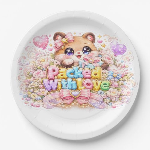 Cute Kawaii Packed With Love Teddy Bear Pastel Pin Paper Plates