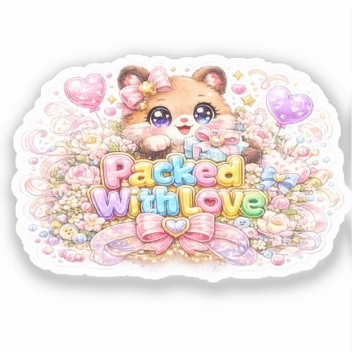 Cute Kawaii Packed With Love Teddy Bear Pastel Pin Sticker