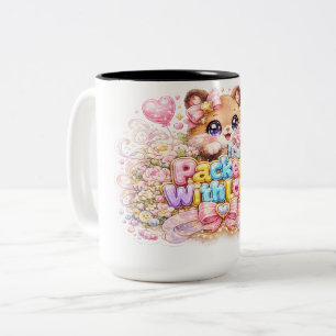 Cute Kawaii Packed With Love Teddy Bear Pastel Pin Two-Tone Coffee Mug