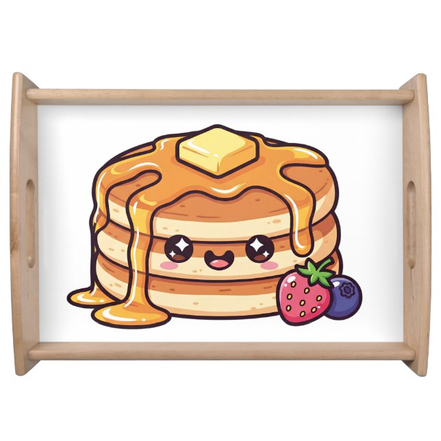 Cute Kawaii Pancake Stack with Syrup and Berries Serving Tray (Front)