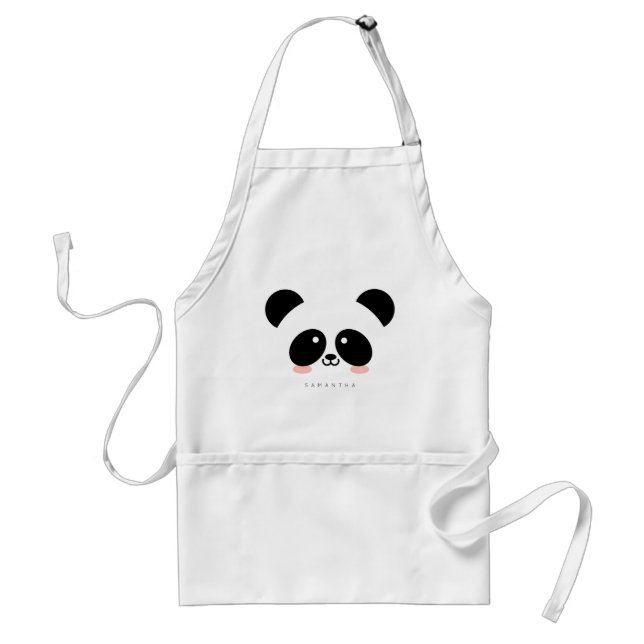Cute Kawaii Panda | Add Your Name Adult Apron (Front)