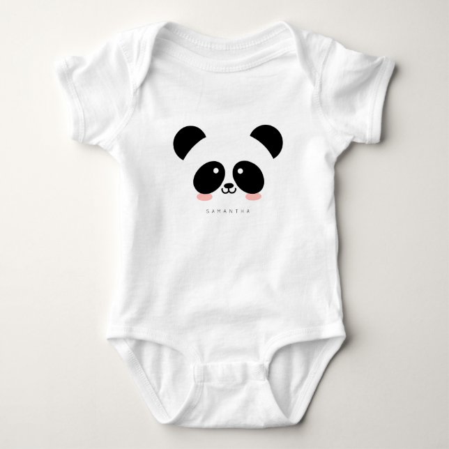 Cute Kawaii Panda | Add Your Name Baby Bodysuit (Front)