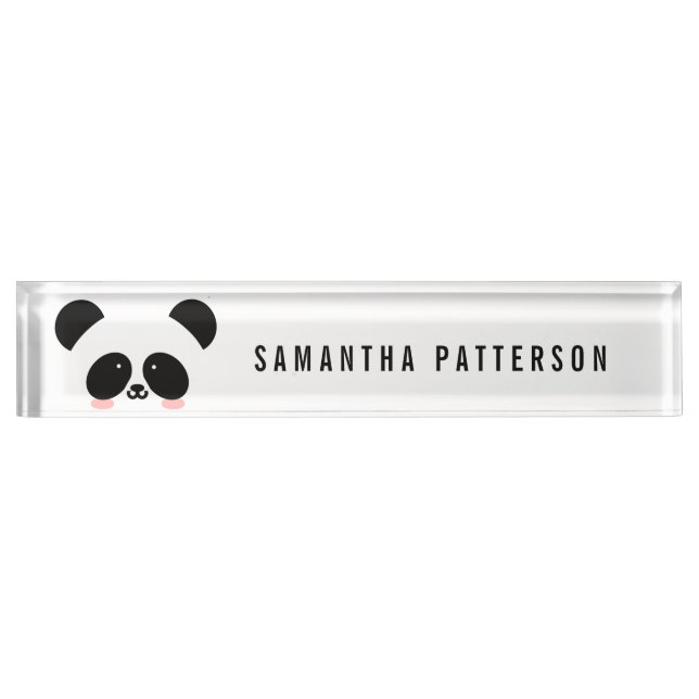 Cute Kawaii Panda | Add Your Name Desk Name Plate (Front)