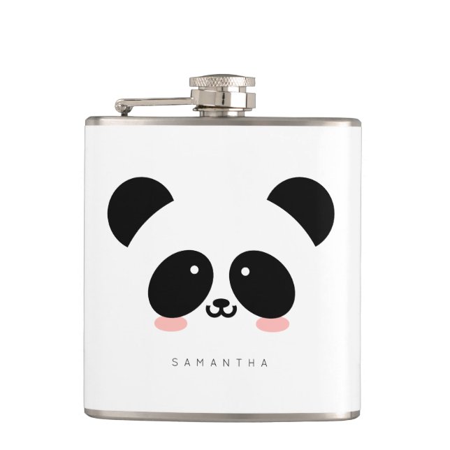 Cute Kawaii Panda | Add Your Name Flask (Front)