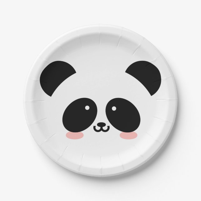 Cute Kawaii Panda | Add Your Name Paper Plates (Front)