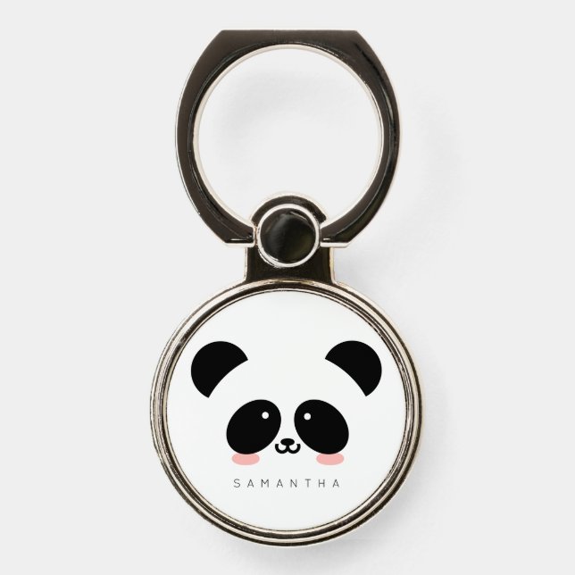 Cute Kawaii Panda | Add Your Name Phone Ring Stand (Front)
