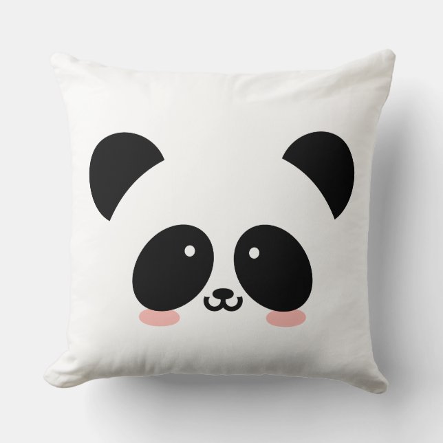 Cute Kawaii Panda | Add Your Name Throw Pillow (Front)
