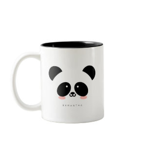 Cute Kawaii Panda | Add Your Name Two-Tone Coffee Mug