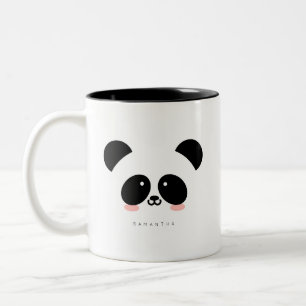 Cute Kawaii Panda Add Your Name Two-Tone Coffee Mug