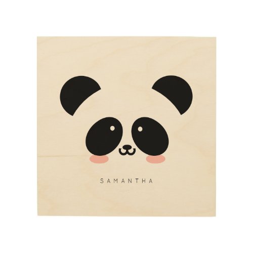 Cute Kawaii Panda  Add Your Name Wood Wall Art
