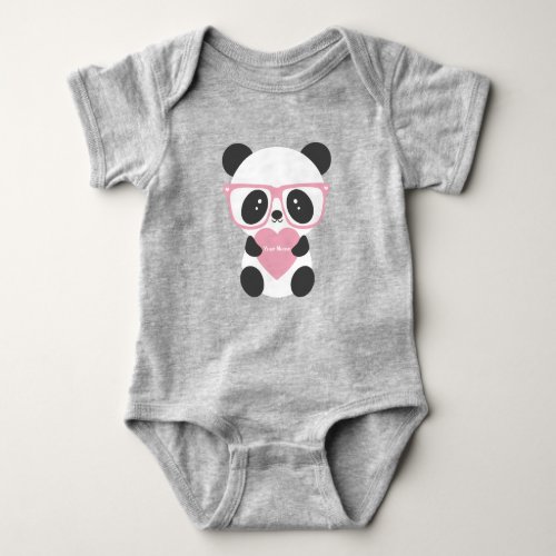 Cute Kawaii Panda Bear Pink Heart Baby Bodysuit