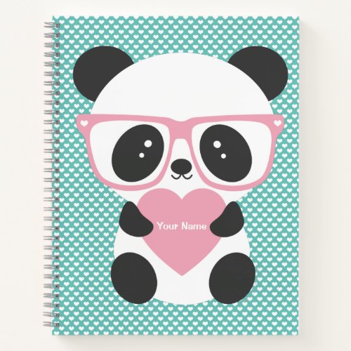 Cute Kawaii Panda Bear Pink Heart Bicycle  Notebook