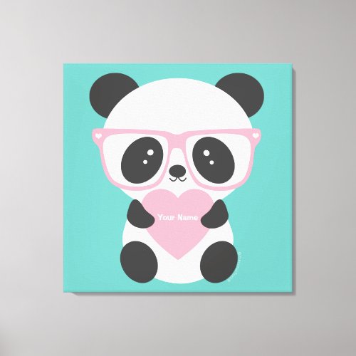 Cute Kawaii Panda Bear Pink Heart  Canvas Print