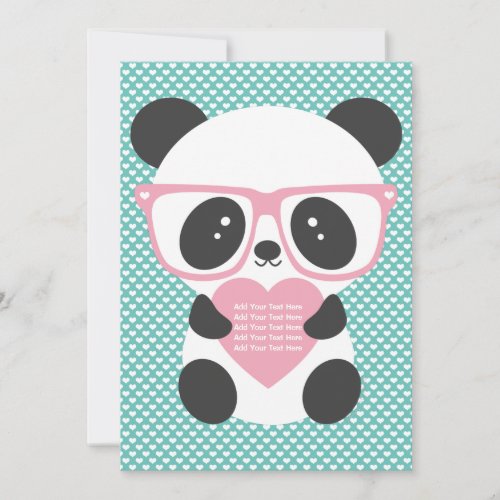 Cute Kawaii Panda Bear Pink Heart  Invitation
