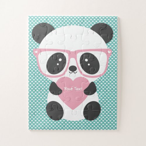Cute Kawaii Panda Bear Pink Heart Jigsaw Puzzle