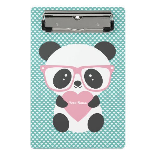 Cute Kawaii Panda Bear Pink Heart Mini Clipboard