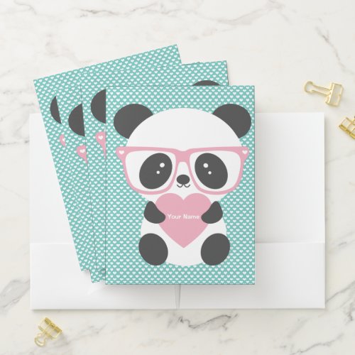 Cute Kawaii Panda Bear Pink Heart Pocket Folder