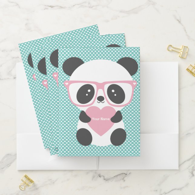 Cute Kawaii Panda Bear Pink Heart Pocket Folder (In Situ)